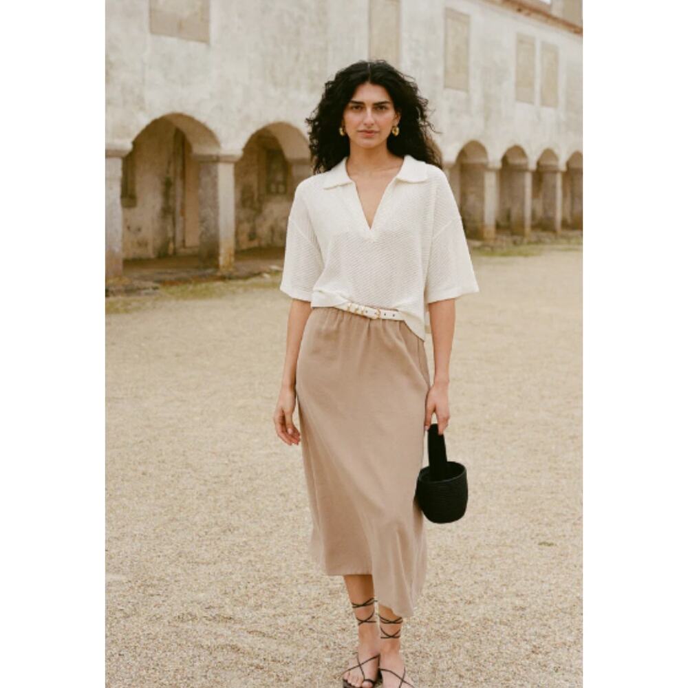 NWT Tuckernuck Keaton Skirt‎ XL Women’s Beige Khaki Midi Cotton Blend $128 - Picture 2 of 8